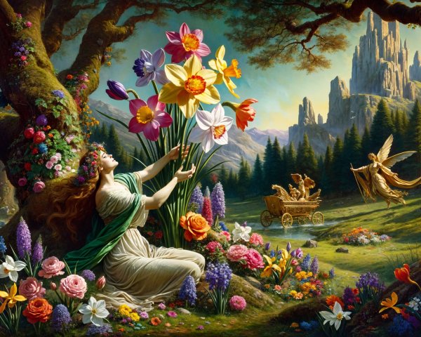 Mythical Landscape with Flowers and Enchanted Chariot