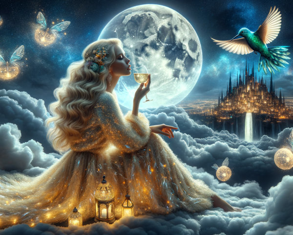Serene Scene of a Woman in a Mystical Realm
