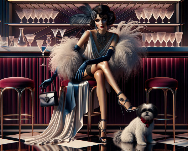 Elegant Woman in White Gown at Stylish Bar