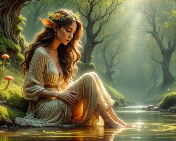 Serene Forest Glade with Fairy-Like Presence
