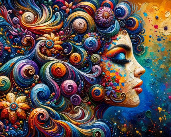 Abstract Portrait of a Woman with Floral Patterns