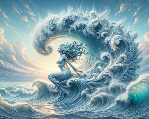 Powerful Ocean Wave with Ethereal Figure Detail