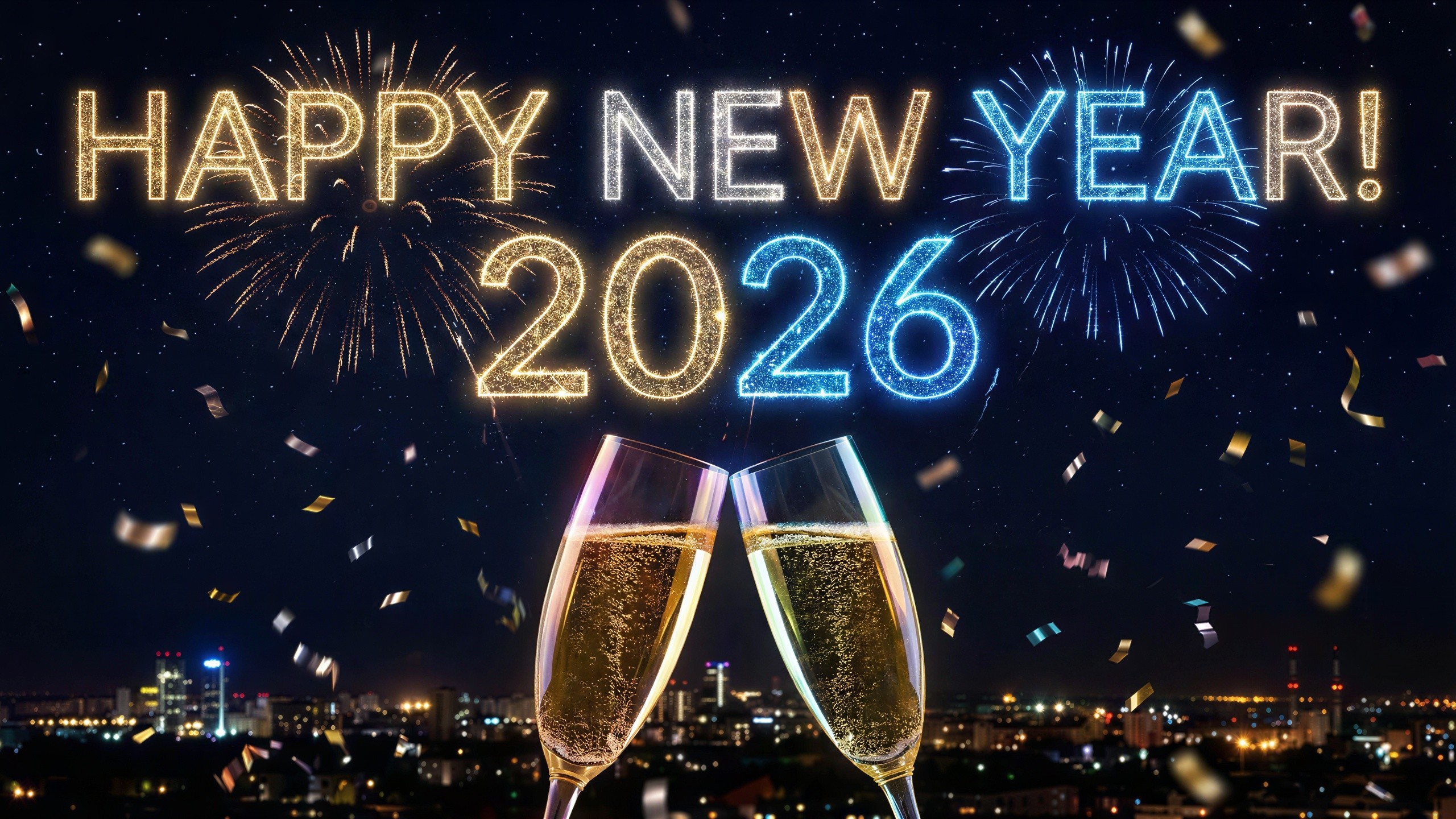 Vibrant New Year's Eve Celebration with City Lights