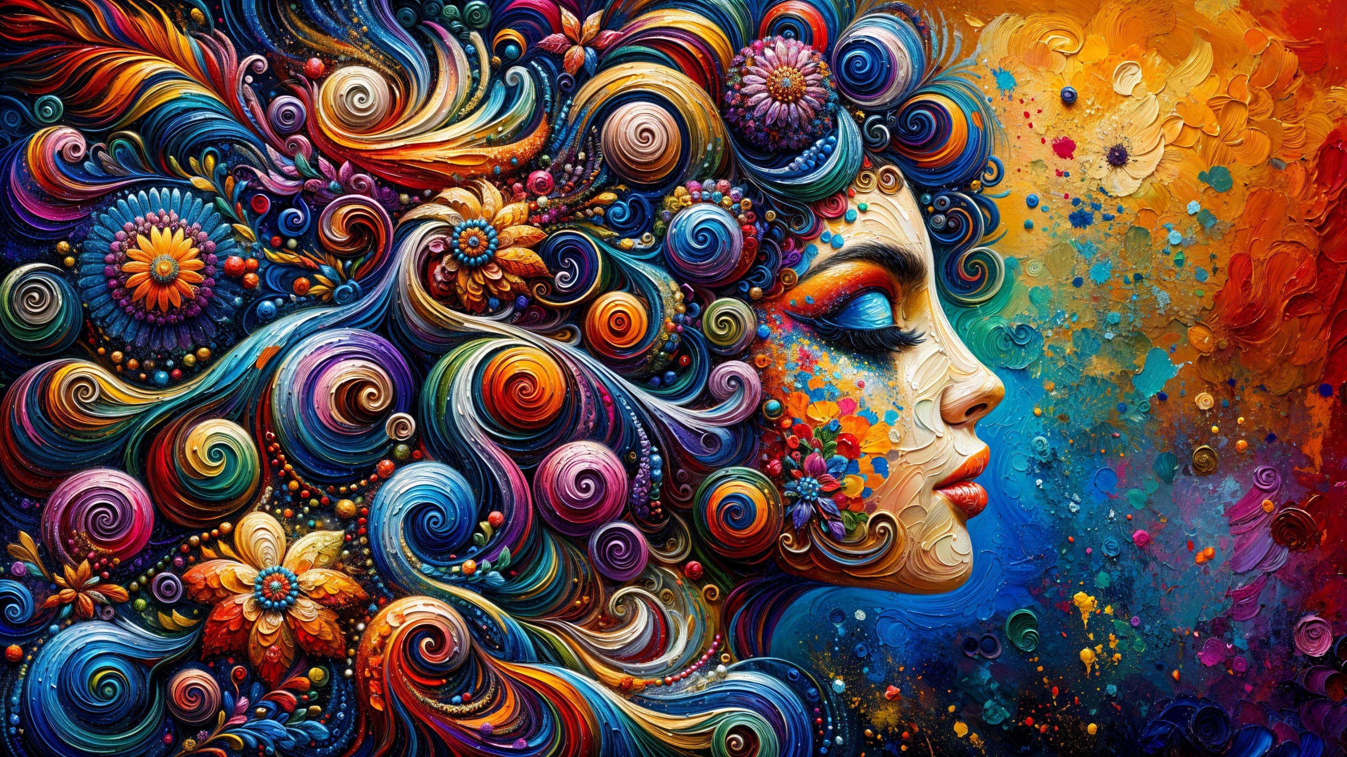 Abstract Portrait of a Woman with Floral Patterns