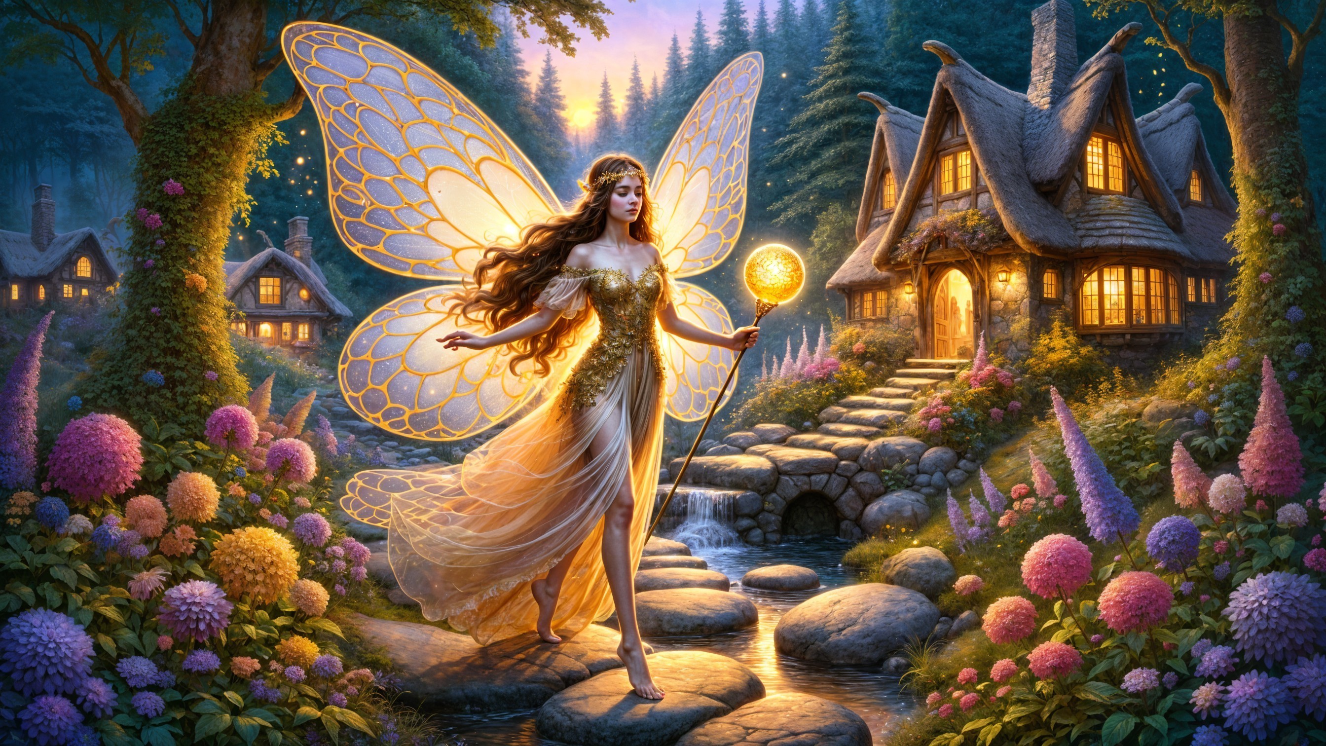 Radiant Fairy in a Twilight Forest Scene