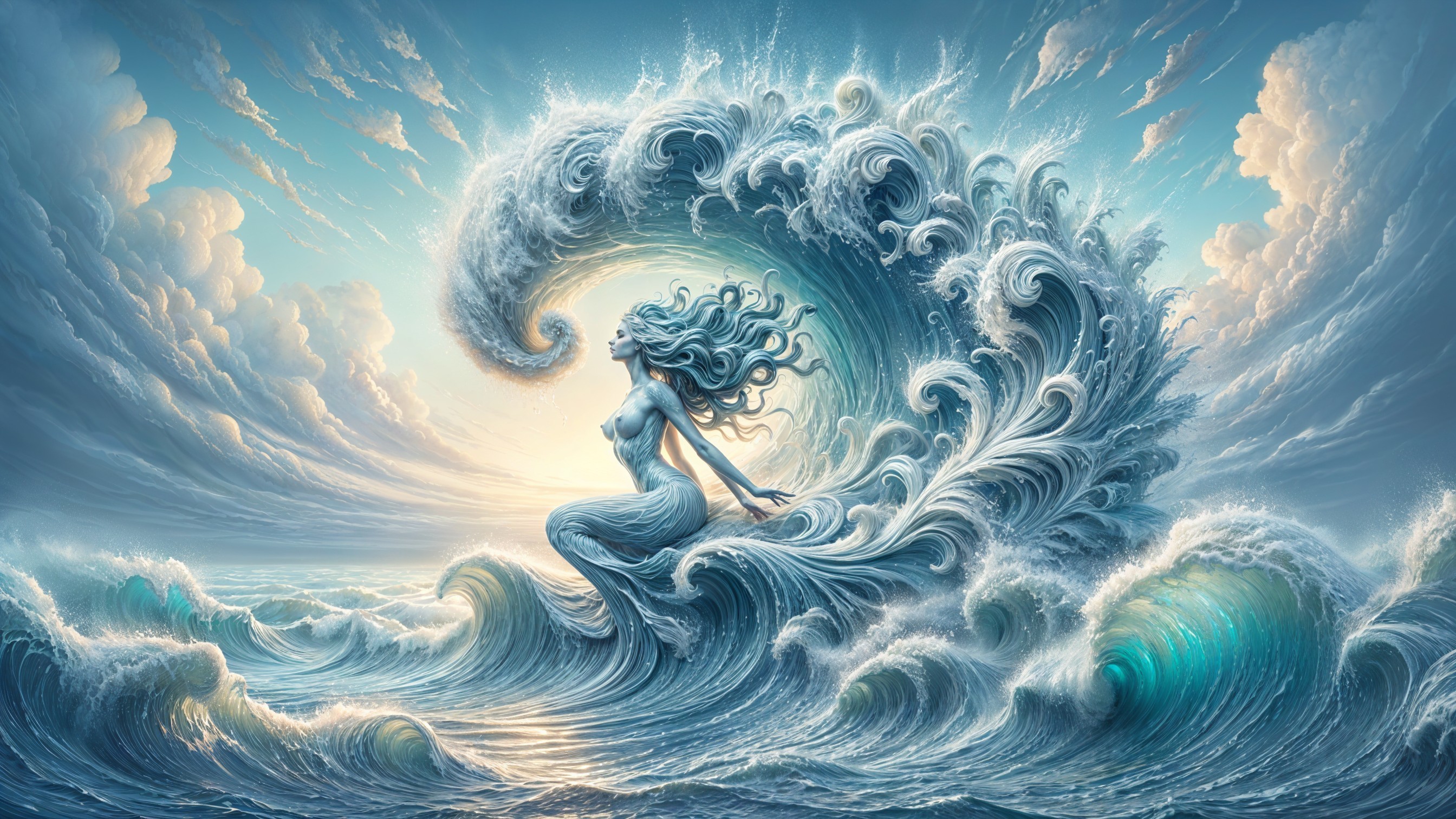 Powerful Ocean Wave with Ethereal Figure Detail