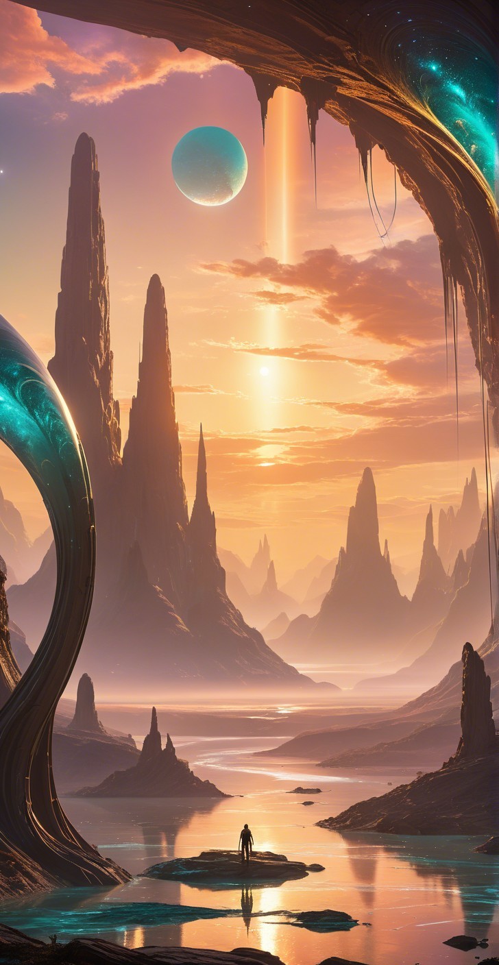 Alien Landscape with Jagged Rocks and Surreal Colors
