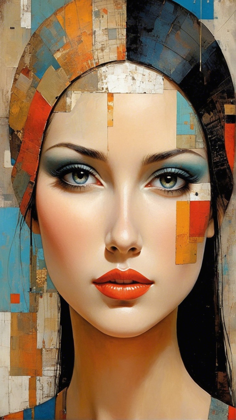 Portrait of a Young Woman with Geometric Designs