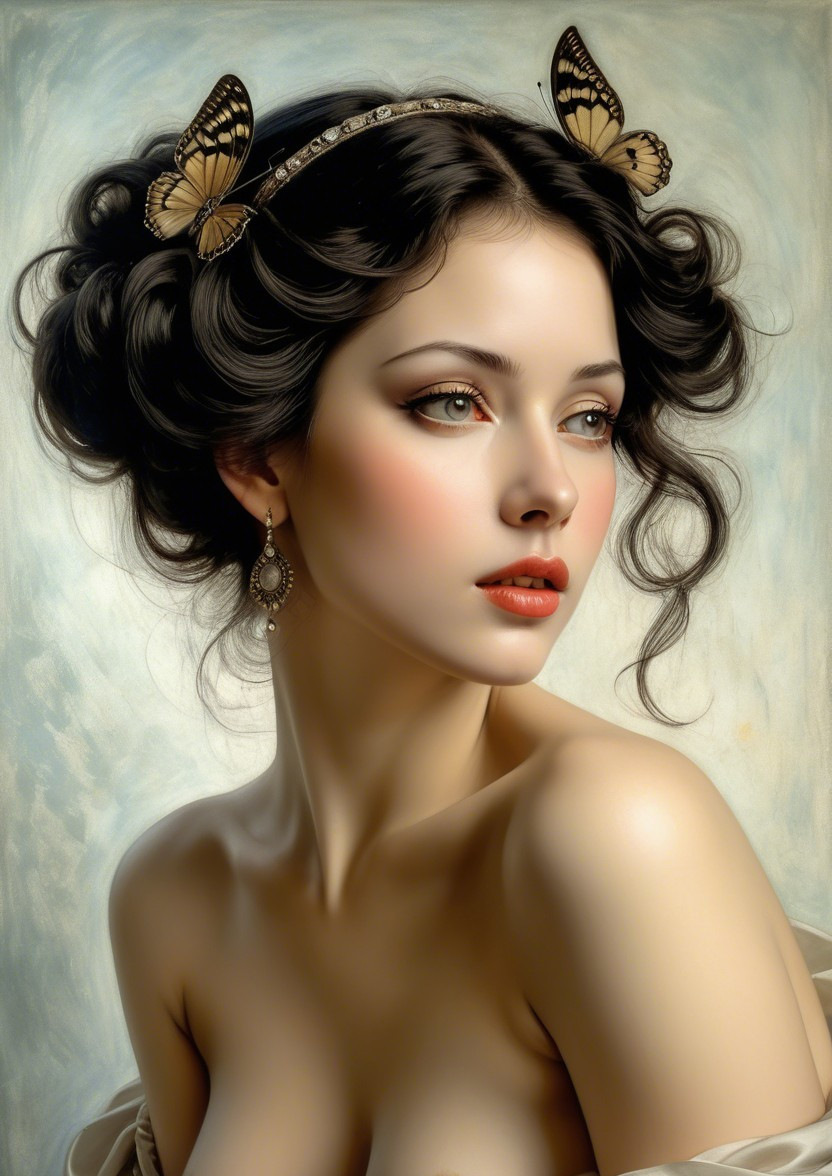 Portrait of a Young Woman with Butterfly Accents