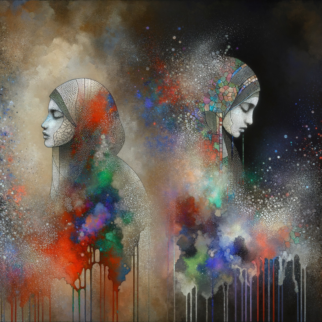 Stylized Women Profiles with Vibrant Patterns and Colors