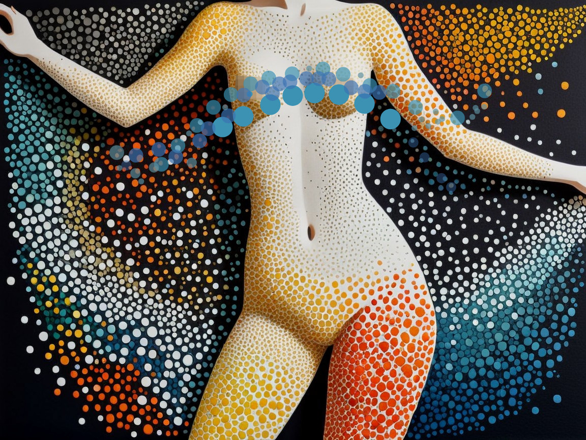 Vibrant Dot Figure with Dynamic Colorful Background