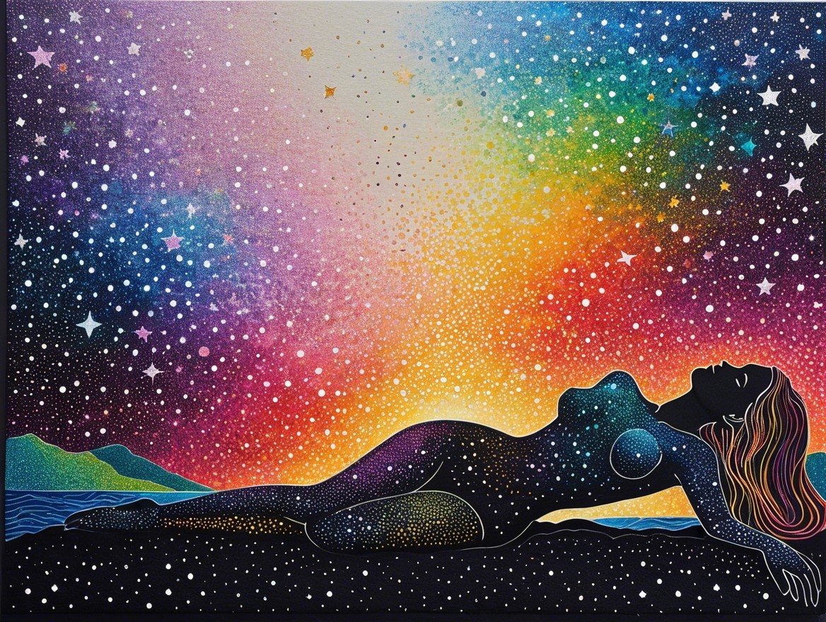 Silhouetted Woman Against Cosmic Background Art