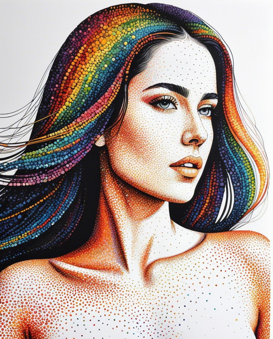 Portrait of a woman with vibrant, multicolored hair