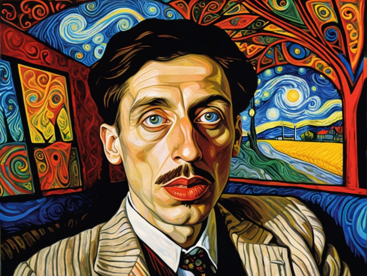 Stylized portrait of a man with blue eyes and mustache