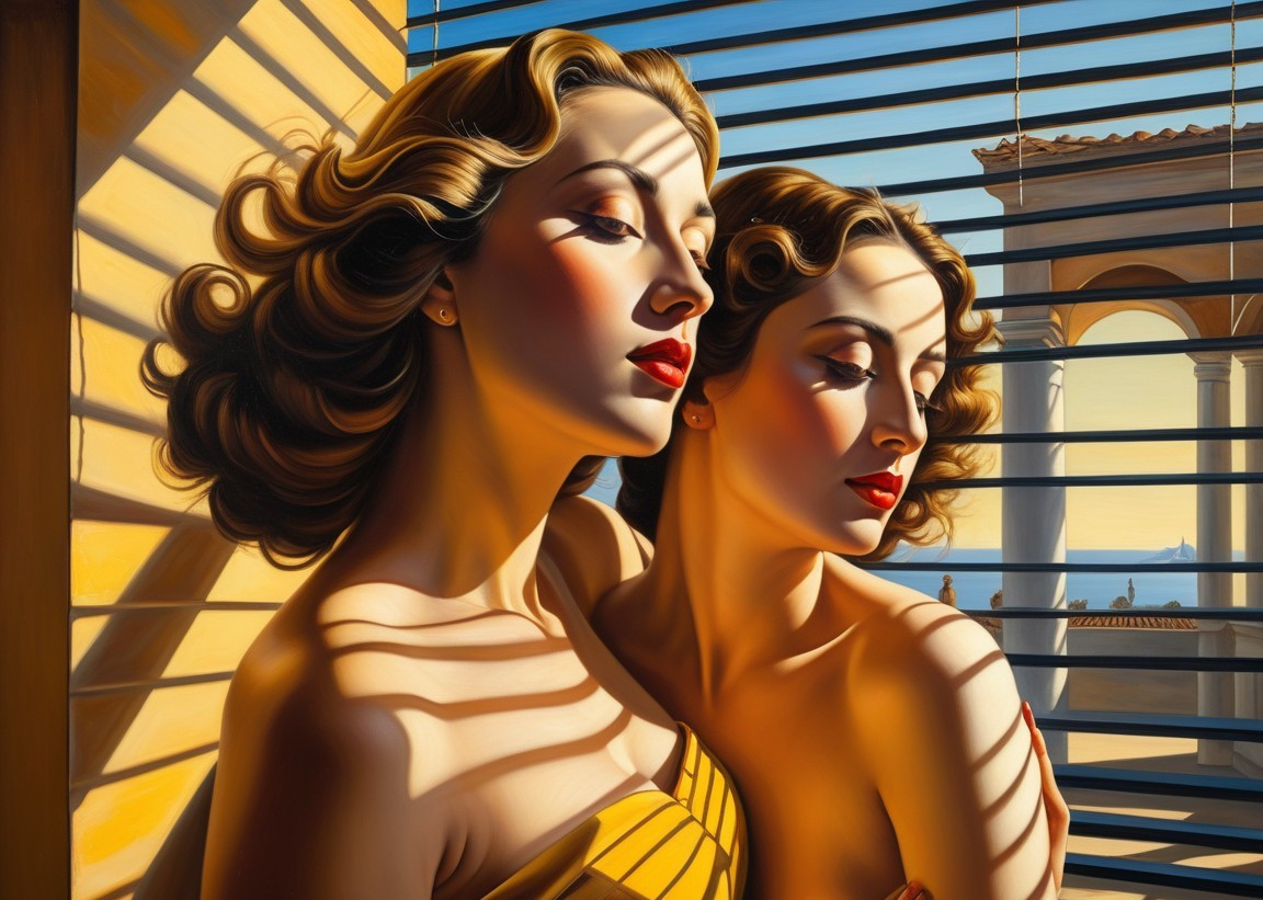 Glamorous Women in Sunlit Balcony Setting