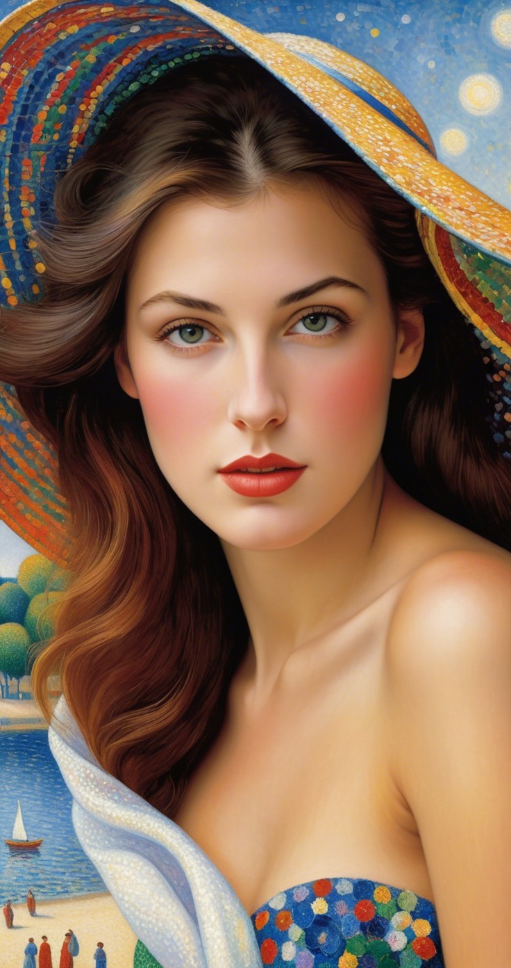 Elegant Woman in Vibrant Hat and Colorful Dress