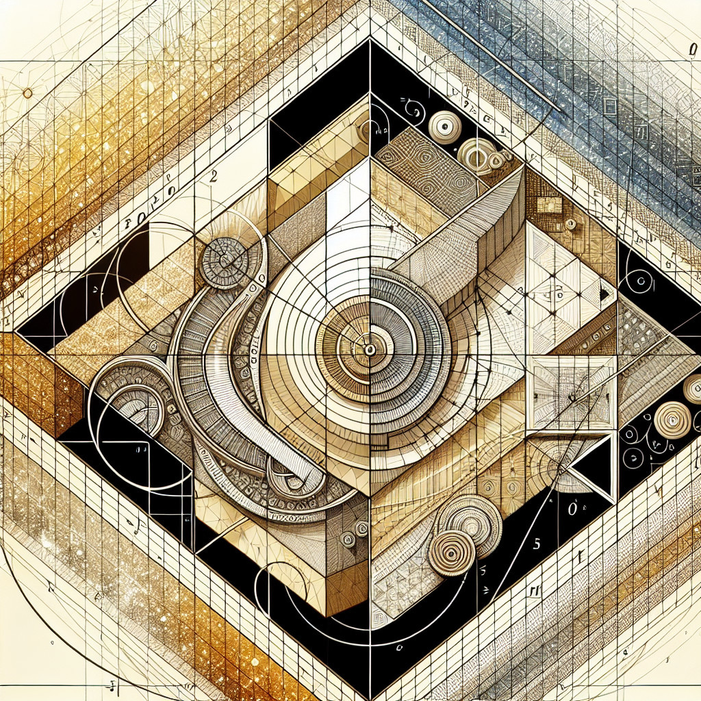 Intricate geometric design with gold, black, and white