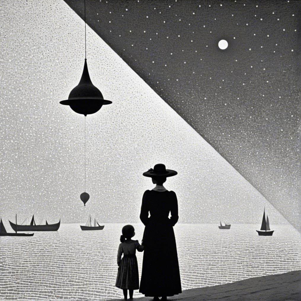 Silhouette of Woman and Child by Serene Seaside