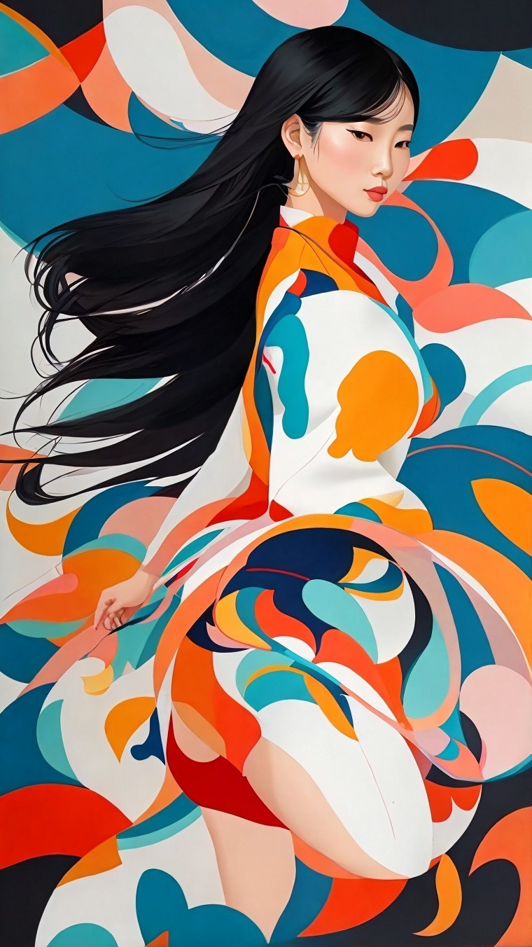 Abstract Portrait of a Young Woman in Vibrant Dress