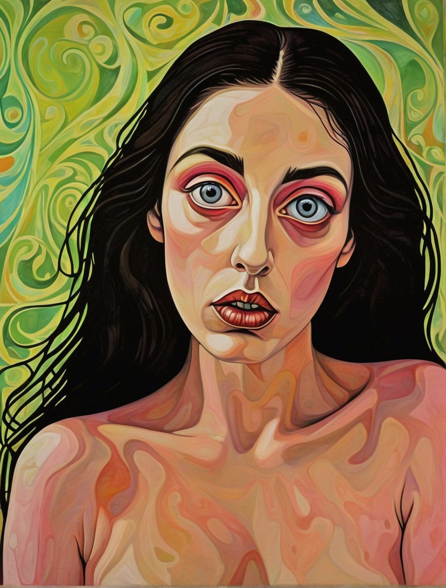 Portrait of a Woman with Dark Hair and Blue Eyes