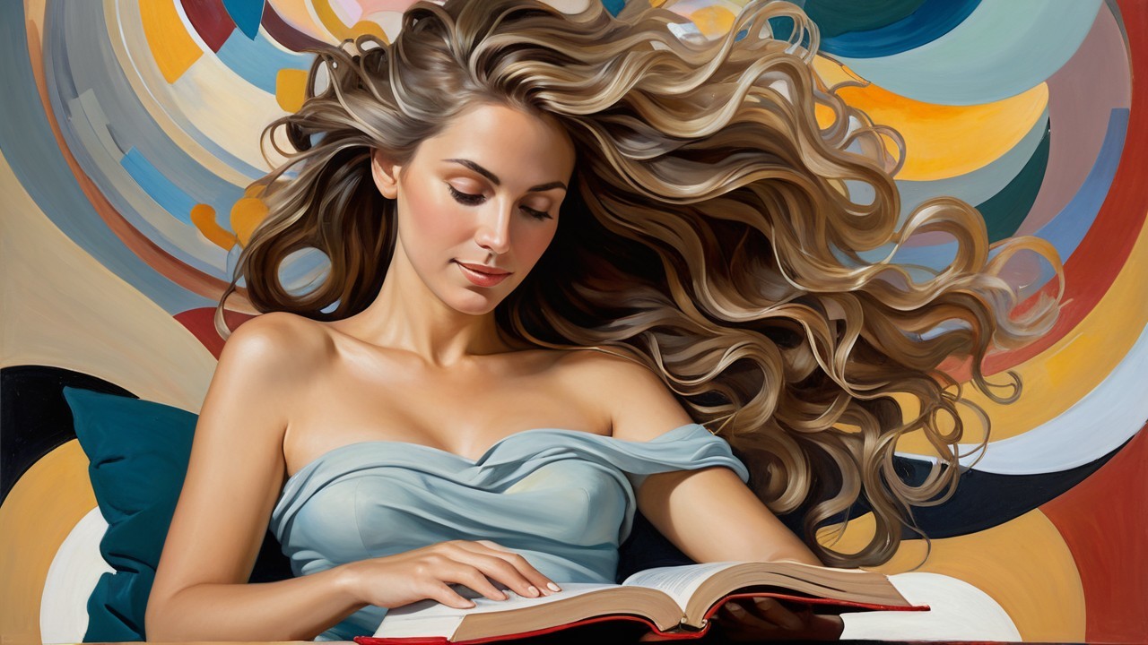 Serene Woman Reading with Colorful Background