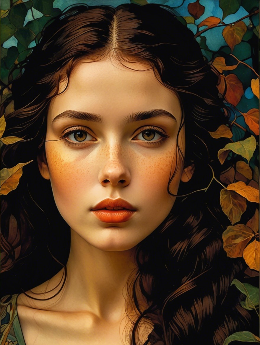 Portrait of a Young Woman Surrounded by Autumn Leaves