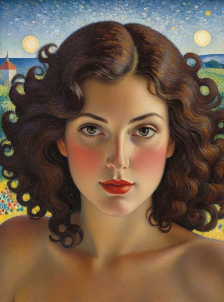 Portrait of a Young Woman in a Starry Landscape