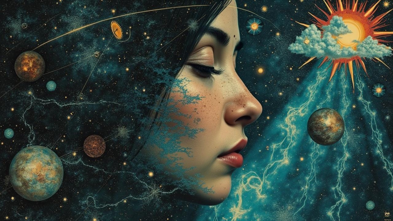 Woman's Profile Against a Cosmic Backdrop