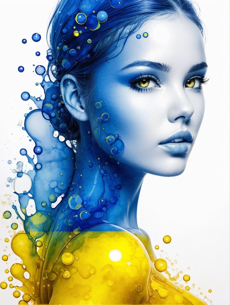 Artistic portrayal of a woman with vibrant blue and yellow hues