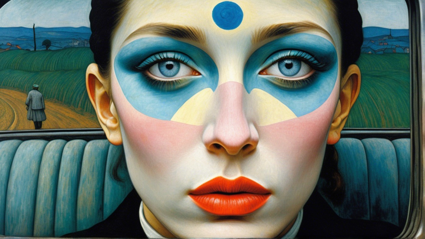 Close-Up Portrait of Woman with Colorful Face Painting