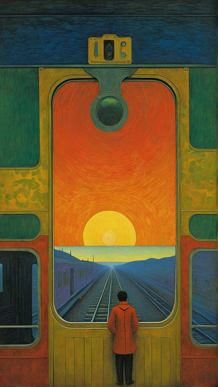 Train Window View of Vibrant Sunset Landscape