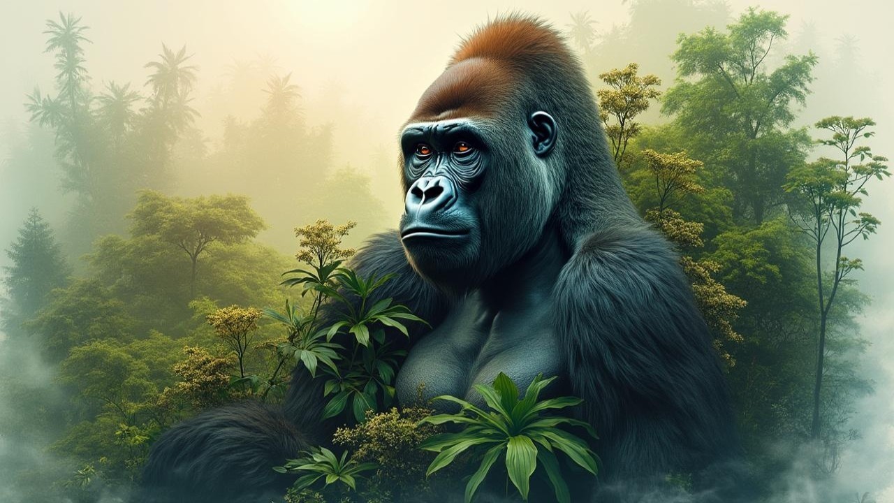 Majestic Gorilla in Lush Green Foliage Setting