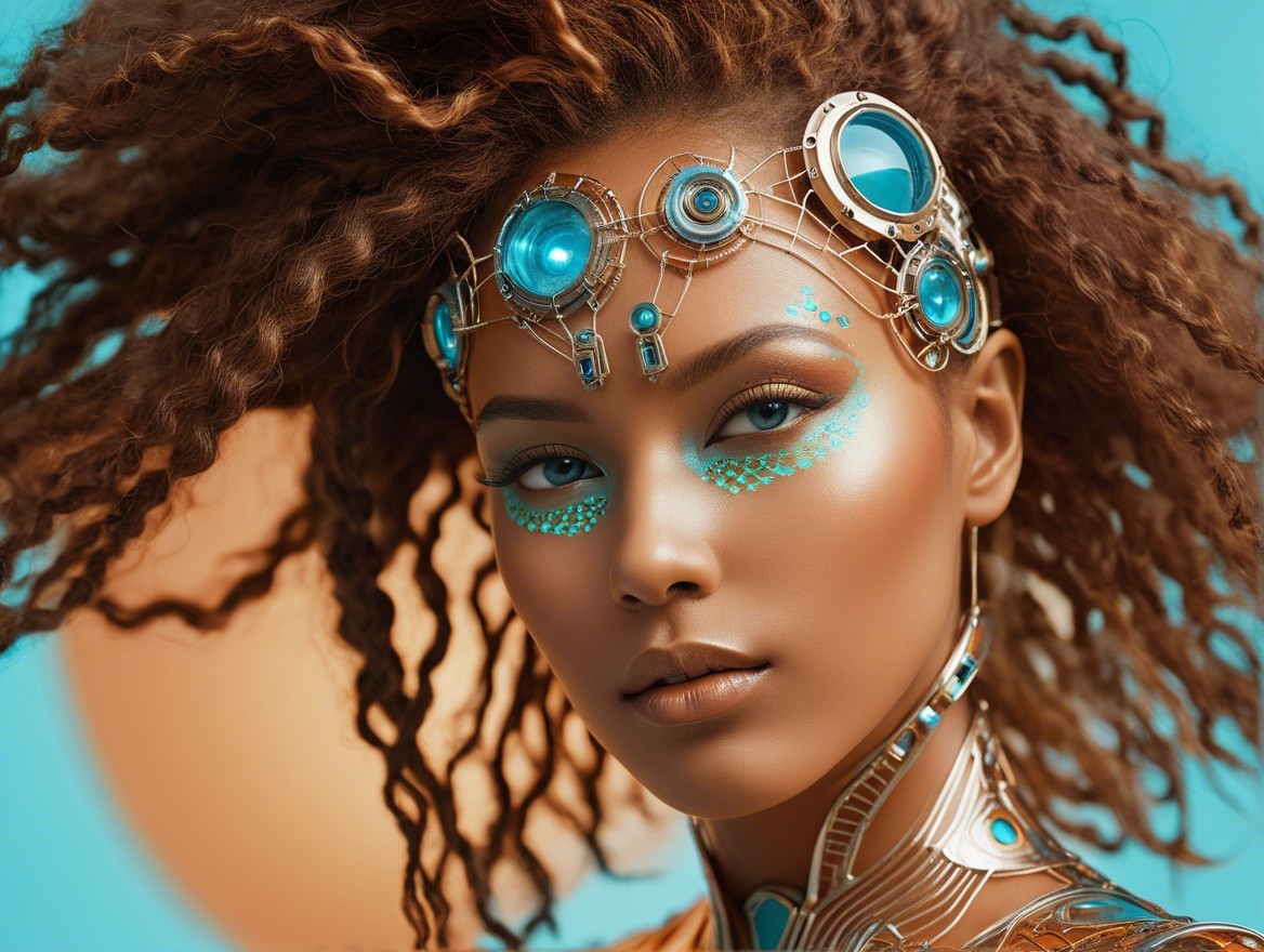 Futuristic Makeup and Accessories with Vibrant Background