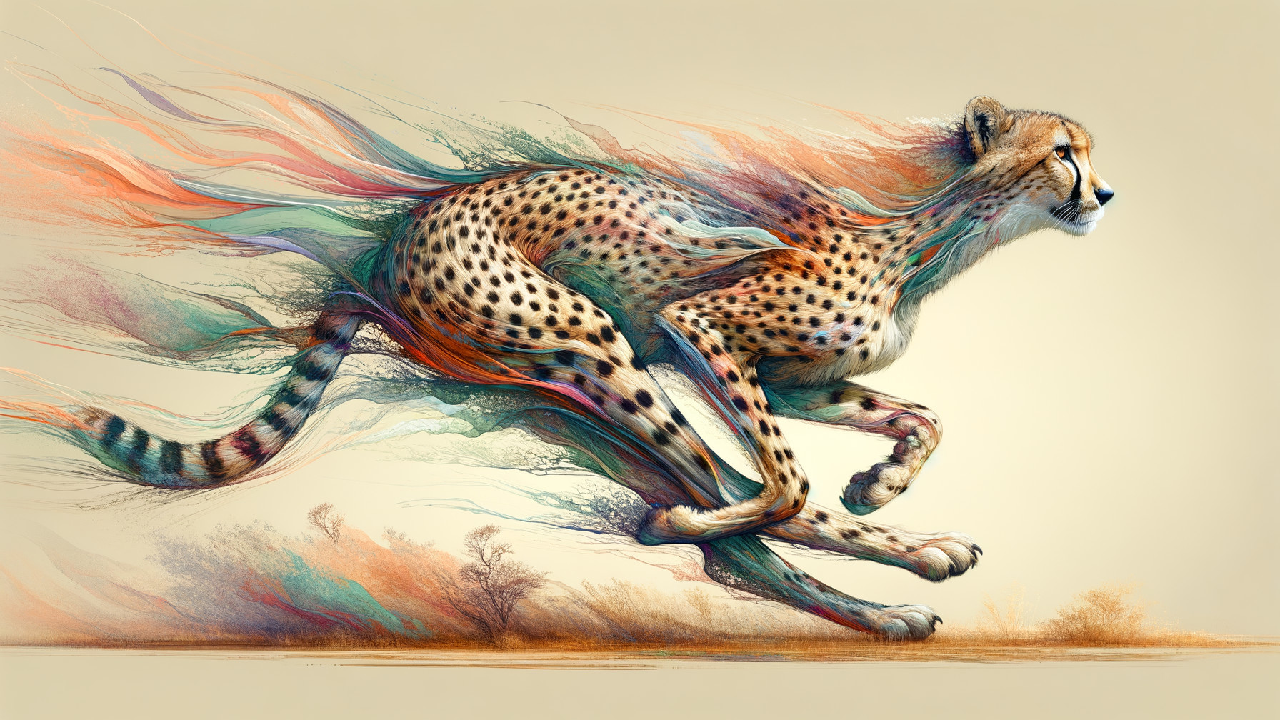 Cheetah in Motion with Colorful Abstract Streaks