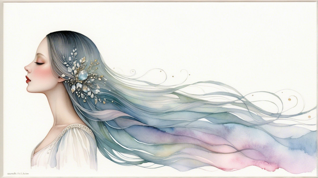 Ethereal Illustration of a Woman with Colorful Hair