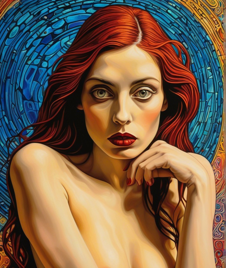 Portrait of a Woman with Red Hair and Vivid Background