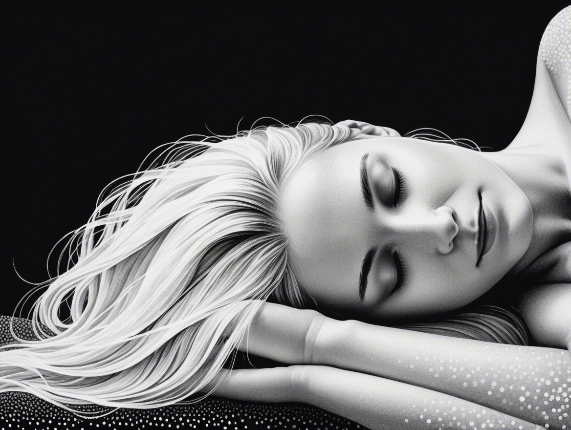 Black-and-White Illustration of a Serene Woman