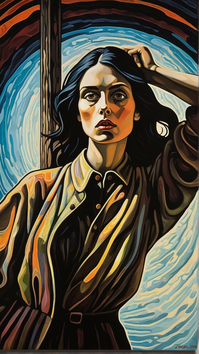 Portrait of a Woman with Dark Hair and Vibrant Background