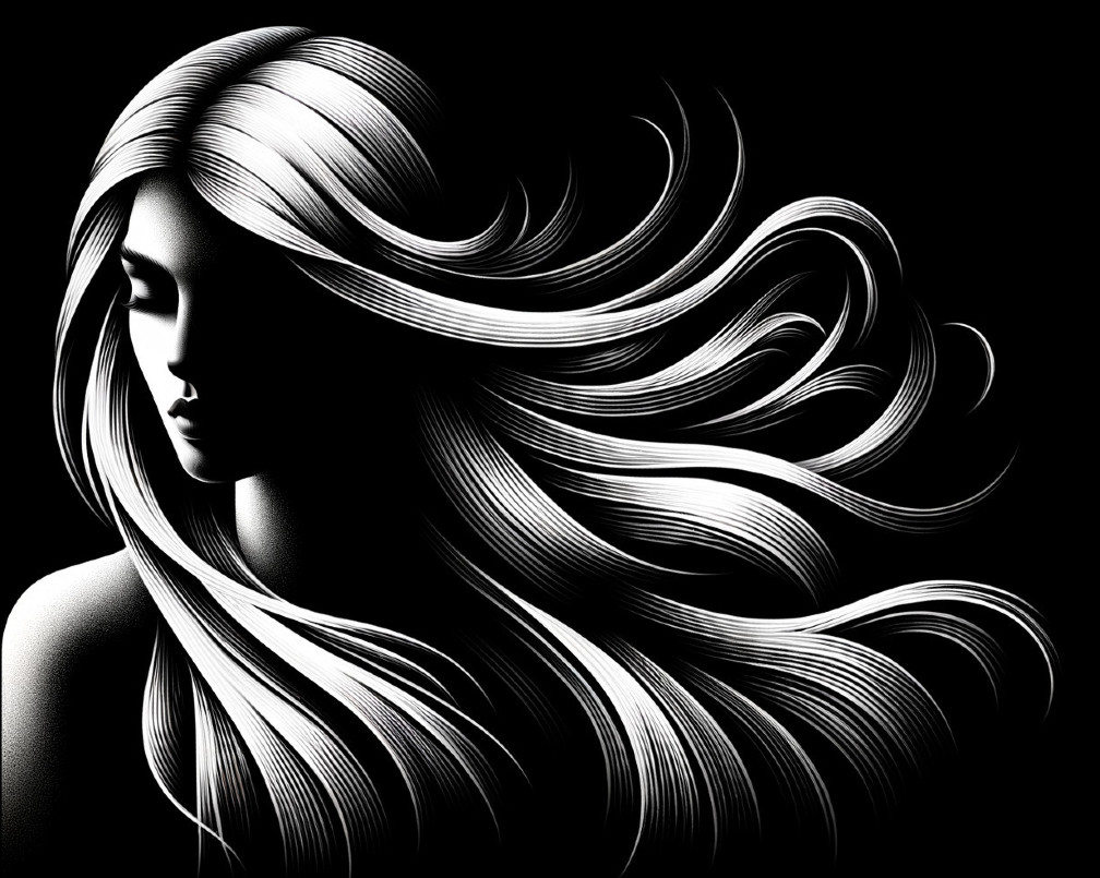 Silhouette of a Woman with Luminous Hair Design