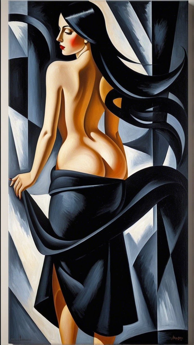 Stylized Female Figure with Geometric Background