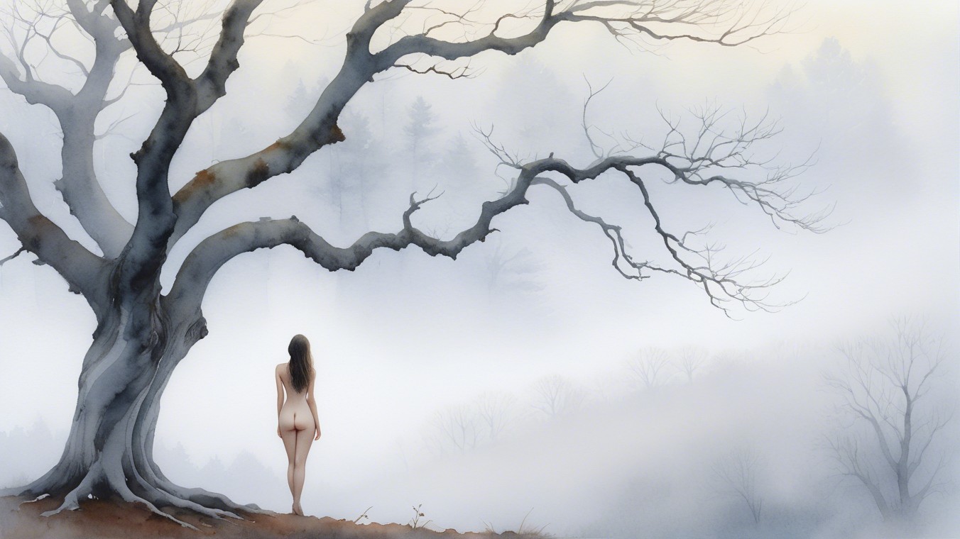 Solitary Figure in a Misty Landscape with Trees