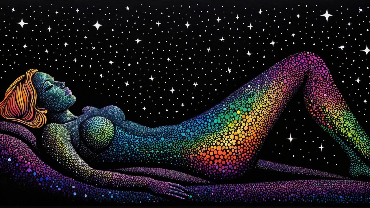 Colorful Abstract Female Figure in Cosmic Background