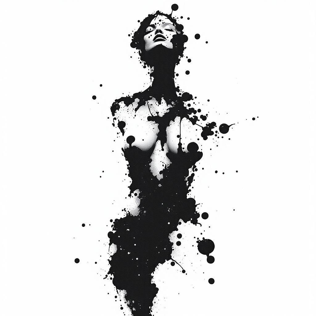 Abstract Black Ink Figure with Expressive Pose