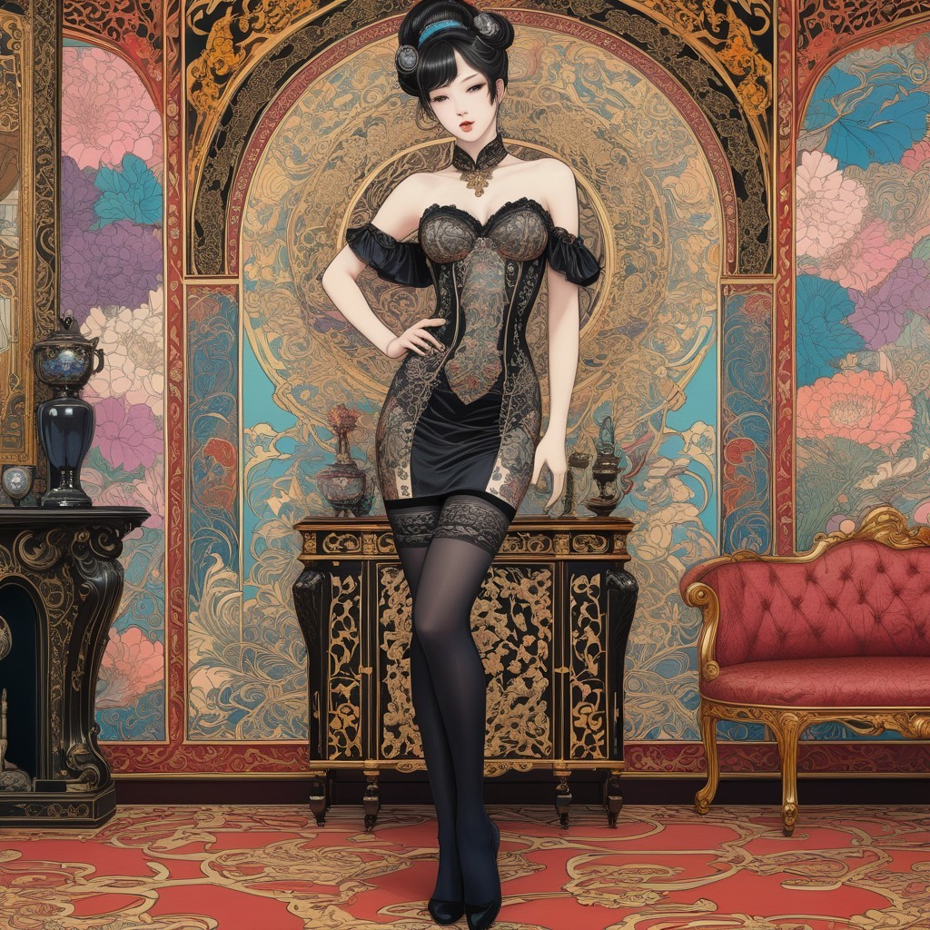 Elegant Woman in Lavish Interior with Ornate Decor