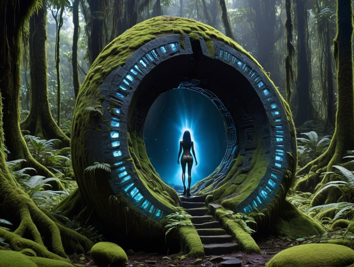 Mysterious Portal Surrounded by Lush Forest and Vines