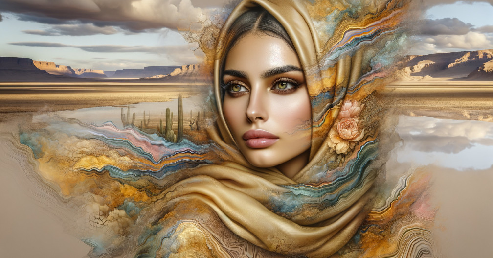 Portrait of a Woman in a Desert Landscape with Nature