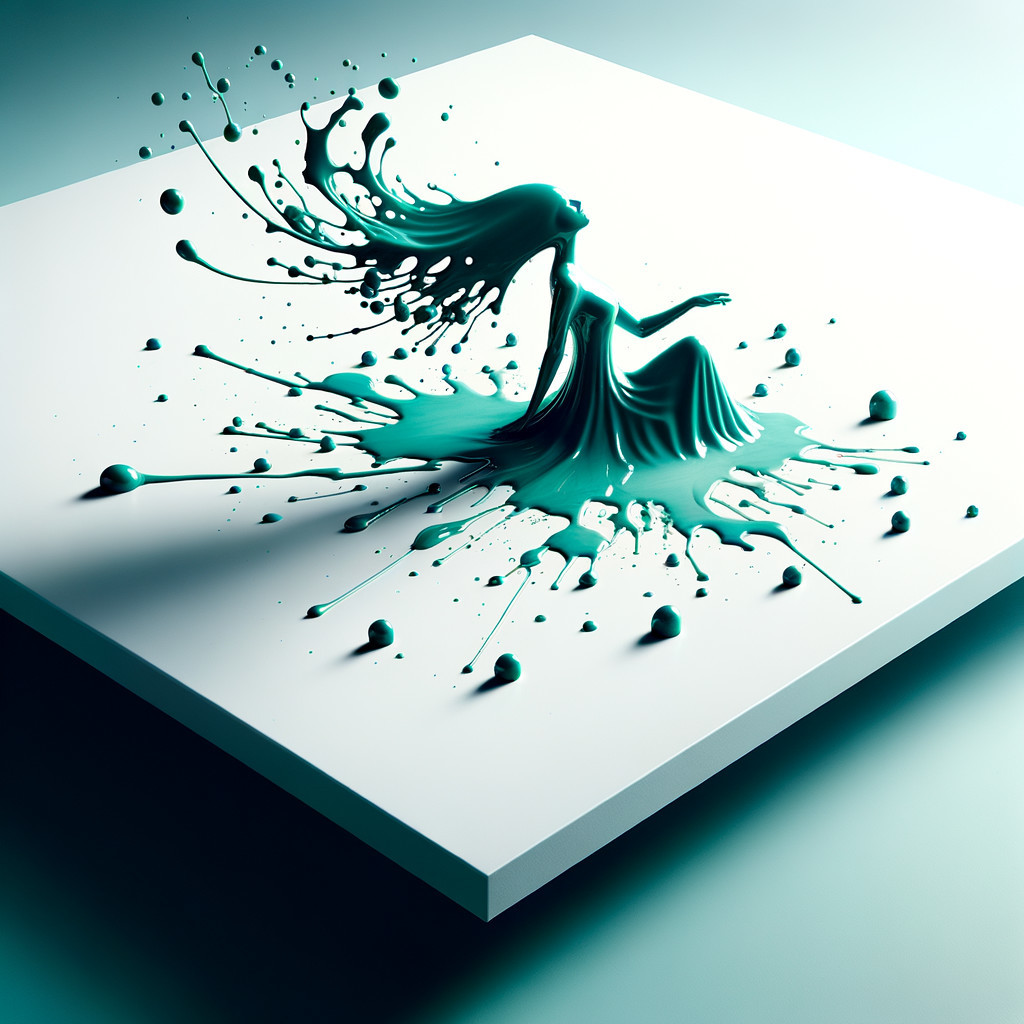 Teal Sculpture of Woman in Dynamic Mid-Movement