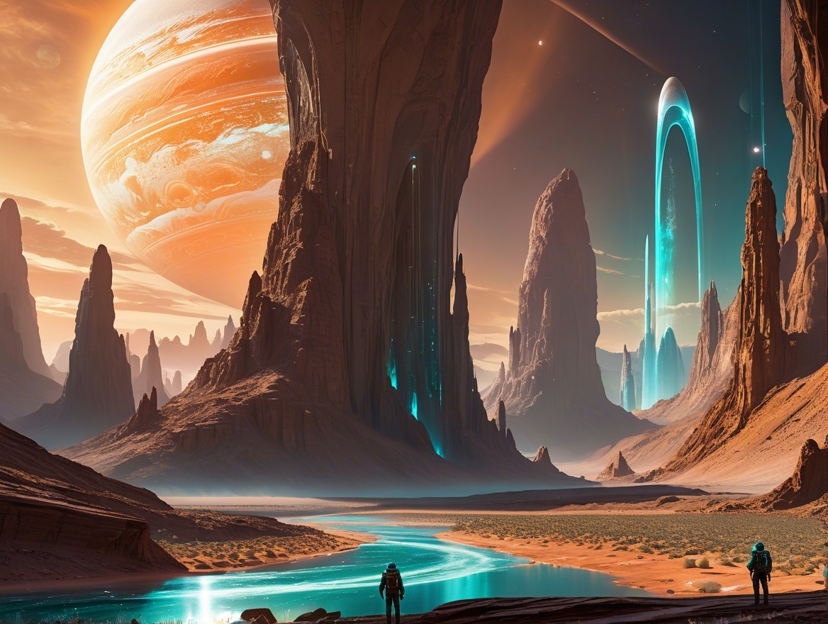 Alien Landscape with Rocky Formations and River