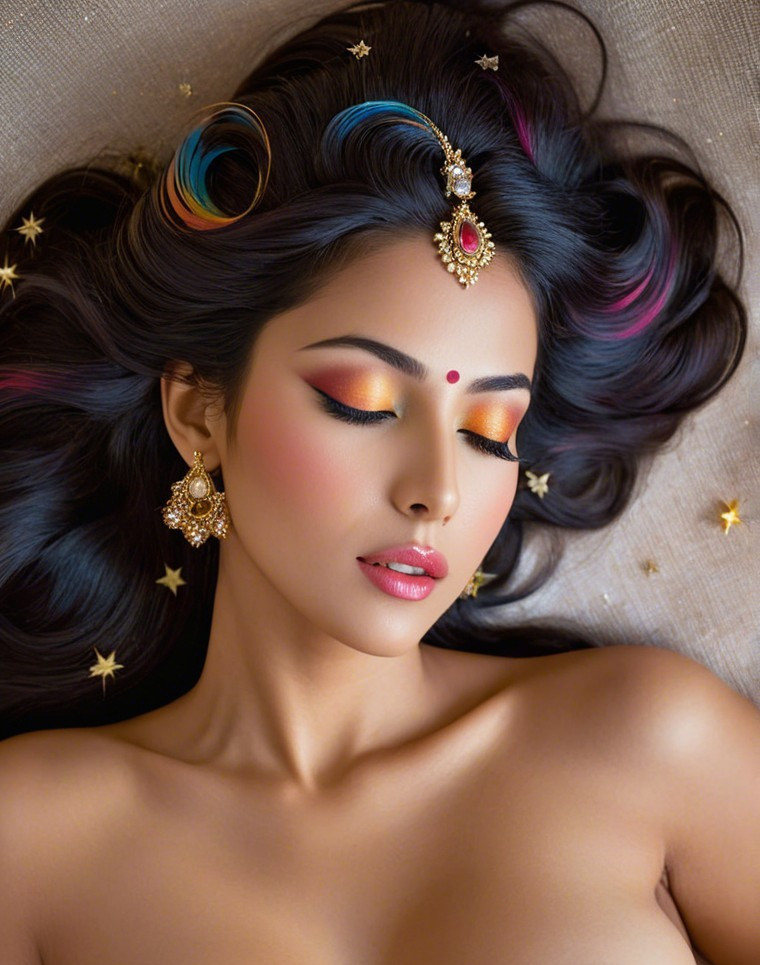 Portrait of a woman with dark hair and vibrant makeup