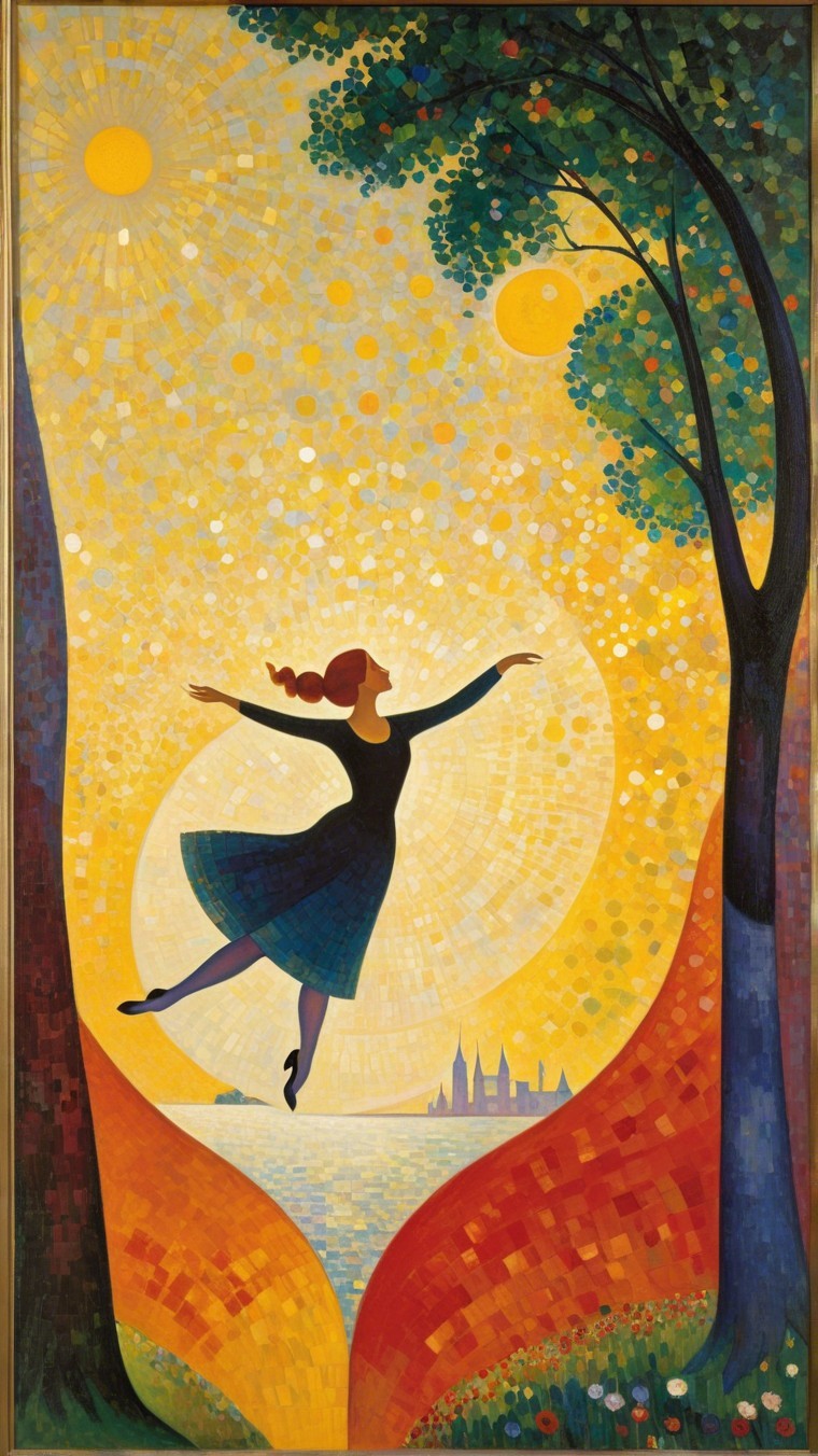 Colorful Dancer Silhouette Against Bright Yellow Background